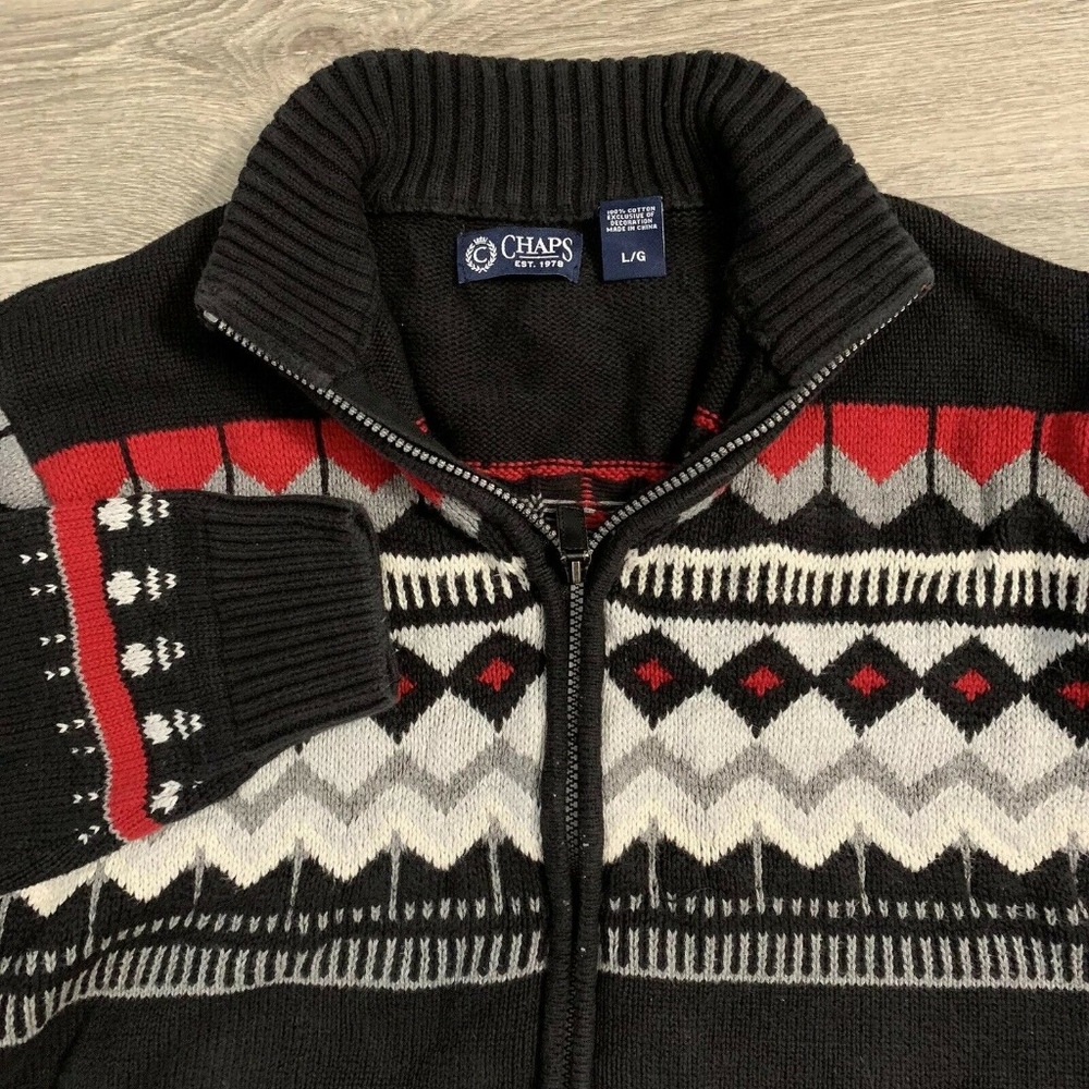 CHAPS BLACK CARDIGAN Fair Isle Print